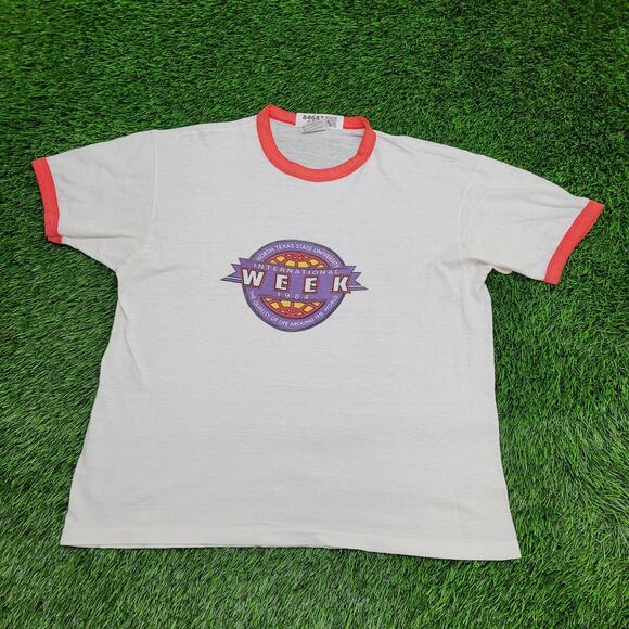 Vintage 1984 North Texas State University Shirt Womens XL 21x25 Ringer - Picture 1 of 13
